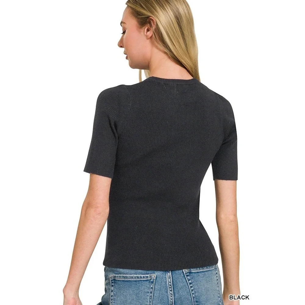 Zenana Viscose Ribbed Round Neck‎ Sweater - Medium